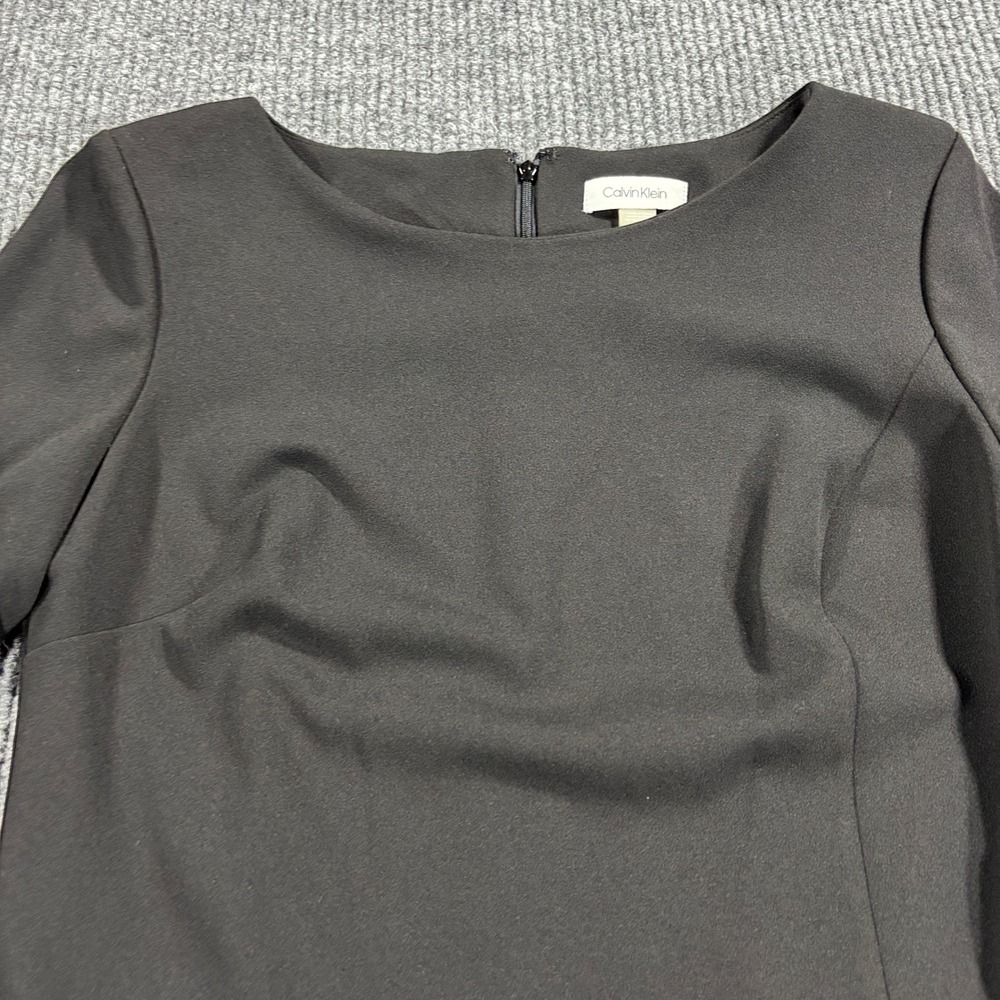 Calvin Klein Sheath Dress Women Size 10 Black‎ Rhinestone Slit Long Sleeve
